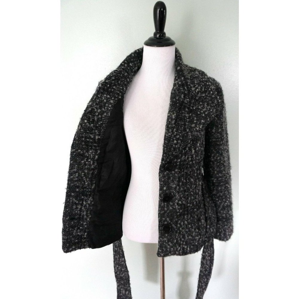 Zara Basic Black Gray Belted Wool Blend Coat - image 3